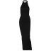hanging neck backless slit slim long solid color dress NSLKL130893