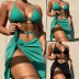 hanging neck wrap chest lace-up solid color bikini three-piece set NSDA130933