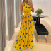 Tropical Print Halter Backless Pleated Maxi Dress NSPPF131075