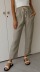 Pantalones informales de algodón y lino de color liso con cordones y pernera ancha de cintura alta-Multicolor NSFH130964