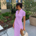 button solid color beveled slit short sleeve lapel slim dress-Multicolor NSFH130968