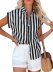 breasted striped short-sleeved lapel loose shirt NSFH130972