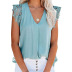 stitching sleeveless v neck loose solid color lace top NSFH130986
