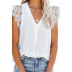 stitching sleeveless v neck loose solid color lace top NSFH130986