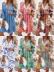 printed/solid color V-neck stitching bohemian long sleeve loose dress-Multicolor NSFH130987