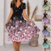 short-sleeved large swing v neck flower print dress NSFH130989