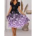 short-sleeved large swing v neck flower print dress NSFH130989