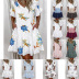 print/solid color pocket ruffle short sleeve v neck dress-Multicolor NSFH130994