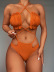 hanging neck backless wrap chest high waist solid color bikini two-piece set NSCMB131004