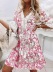 lace printing V-neck trumpet sleeves lace-up stitching dress NSMS131014