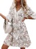 lace printing V-neck trumpet sleeves lace-up stitching dress NSMS131014