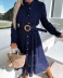 breasted solid color long sleeve hollow round neck dress NSMS131015