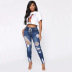 Elastic high waist slim holes lace-up Jeans NSWL131025