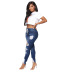 Elastic high waist slim holes lace-up Jeans NSWL131025