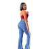 high waist raw edge slim stitching micro-flared jeans NSWL131028