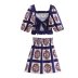 printed puff sleeve backless high waist square neck lace-up top skirt suit NSAM131045