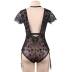 short sleeve backless v neck solid color see-through one-piece underwear NSOYM131066