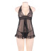 hanging neck sleeveless wrap chest solid color see-through nightwear set NSOYM131071