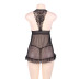 hanging neck sleeveless wrap chest solid color see-through nightwear set NSOYM131071