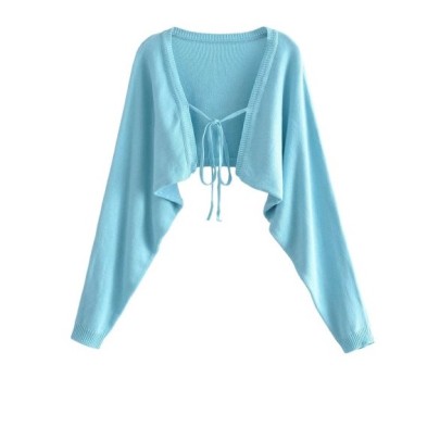 Long-sleeved Lace-up Slim Short Solid Color Knitted Cardigan NSAM131061