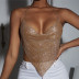 sequins slim backless low-cut hanging neck solid color vest NSYML131083