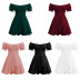 one-word collar ruffled lantern sleeves lace-up solid color dress NSMDF131109