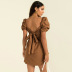 square collar puff sleeve backless lace-up solid color dress NSMDF131110