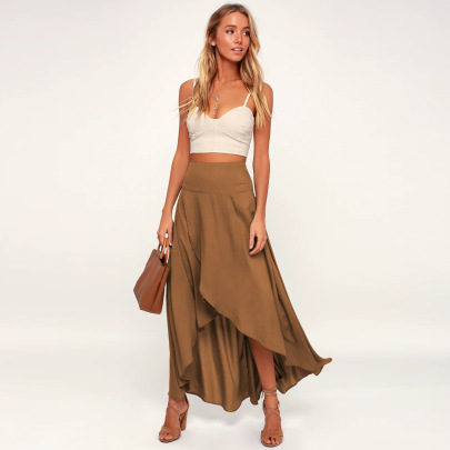 Ruffle Irregular Drape High Waist Solid Color Skirt NSMDF131111