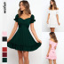 Ruffled Lantern Short Sleeve Lace-Up Square Neck solid color dress NSMDF131113