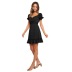 Ruffled Lantern Short Sleeve Lace-Up Square Neck solid color dress NSMDF131113