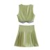 solid color button v neck sleeveless vest and high waist pleated skirt suit NSAM131130