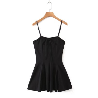 Suspender Slim Backless Lace-up Short Solid Color Dress NSAM131131