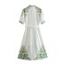single breasted flower pritn stand collar short sleeve lace-up dress NSAM131155