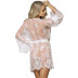 plus size loose lace-up long sleeve solid color lace see-through nightgown NSOYM131171