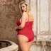 plus size sling backless wrap chest solid color lace one-piece underwear NSOYM131176