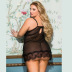plus size suspender hollow slim solid color lace perspective nightdress set NSOYM131182