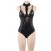plus size hanging neck sling solid color pu leather lace one-piece underwear NSOYM131184