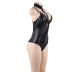 plus size hanging neck sling solid color pu leather lace one-piece underwear NSOYM131184