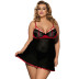 plus size suspender hollow low-cut color matching see-through nightdress set NSOYM131185