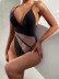 sling backless v neck stitching solid color see-through One-Piece Swimsuit NSDA131201