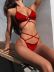 wrap chest hanging neck lace-up solid color bikini two-piece set NSPPF131319