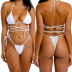 Conjunto de dos piezas de bikini de color liso con cordones y escote colgante en la espalda - Multicolor NSPPF131318