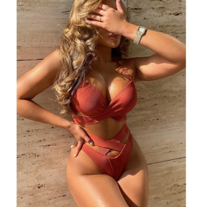 Hanging Neck Backless Lace-up Solid Color Bikini Two-piece Set NSDA131202