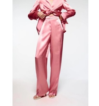 High Waist Loose Straight Solid Color Satin Suit Pants NSAM131150