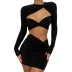 kink long-sleeved hollow high waist tight solid color top and skirt suit NSYAF131274