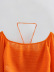hanging neck backless drawstring Flared sleeves solid color top NSAM131286