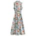 lace-up sleeveless lapel long flower print dress NSAM131291