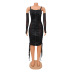 see-through zipper tight suspender backless drawstring dress with sleeve covers NSZH131304