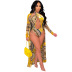 printing long-sleeved hanging neck wrap chest slim one-piece swimmsuit set NSZH131308