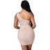 tight slanted shoulder sleeveless backless solid color mesh dress NSZH131314